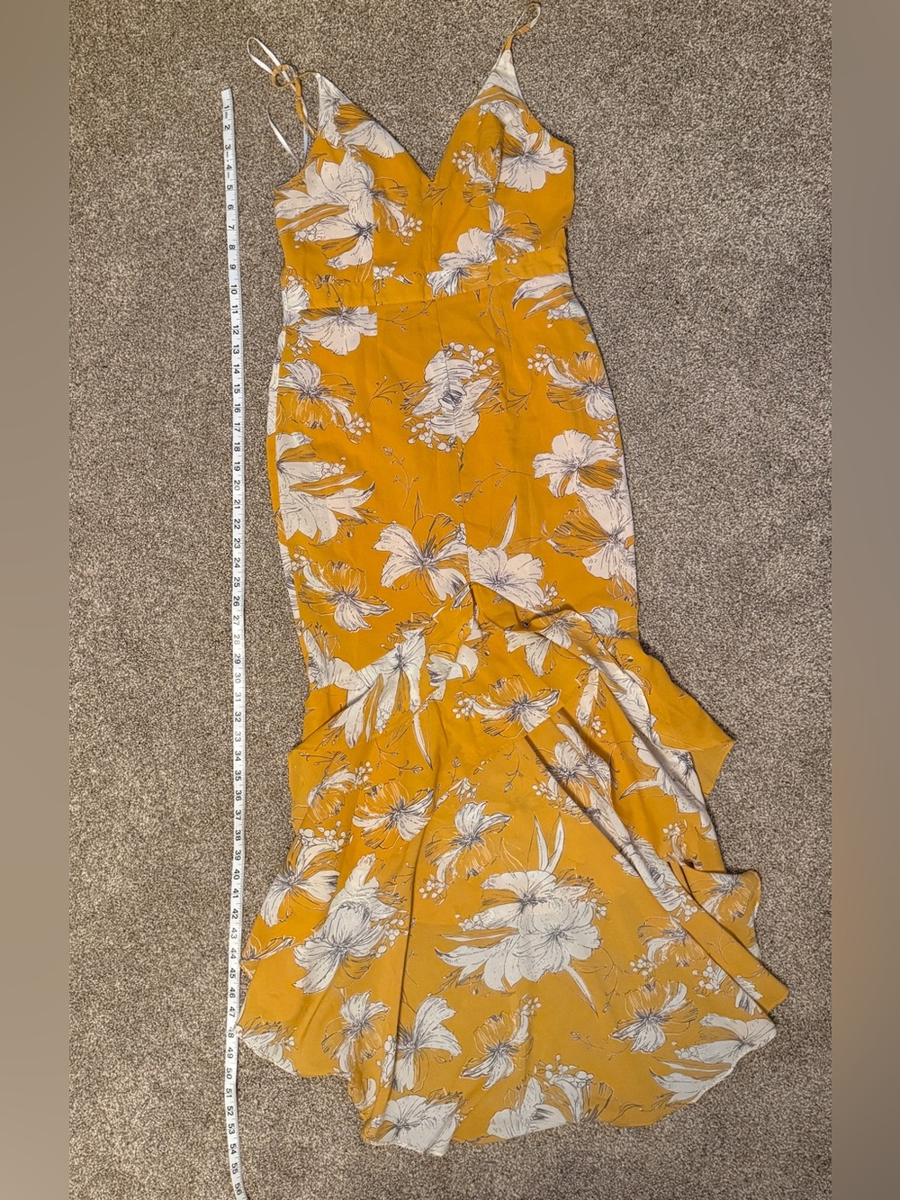 Lulu's Mustard Floral High-Low Ruffle Dress - Picture 4 of 6